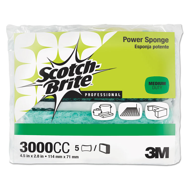 Scotch-Brite PROFESSIONAL - Power Sponge, 2.8 x 4.5, 0.6" Thick, Blue/Teal, 5/Pack