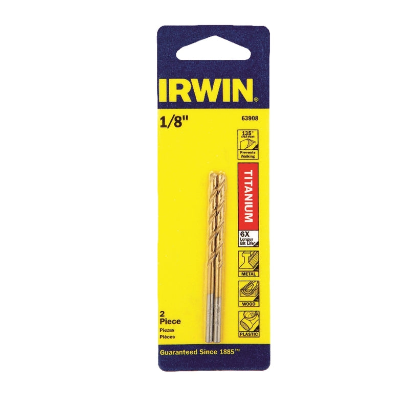 IRWIN - Irwin 1/8 in. X 2-3/4 in. L High Speed Steel Drill Bit Set Straight Shank 2 pc - Case of 3 [63908]