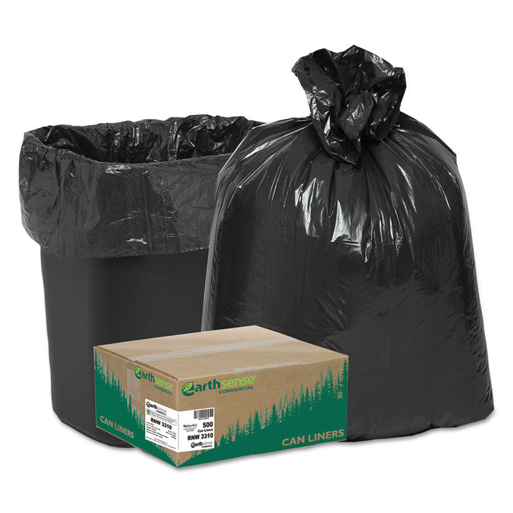 Earthsense Commercial - Linear Low Density Recycled Can Liners, 16 gal, 0.85 mil, 24" x 33", Black, 500/Carton