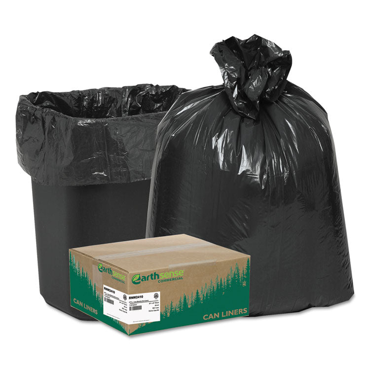 Earthsense Commercial - Linear Low Density Recycled Can Liners, 10 gal, 0.85 mil, 24" x 23", Black, 500/Carton