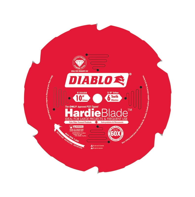 DIABLO - Diablo HardieBlade 10 in. D X 5/8 in. Polycrystalline Diamond Tipped Fiber Cement Blade 6 teeth 1 pk