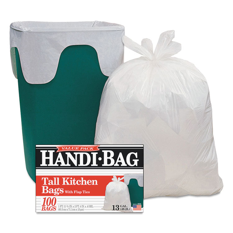 Handi-Bag - Super Value Pack, 13 gal, 0.6 mil, 23.75" x 28", White, 100/Box