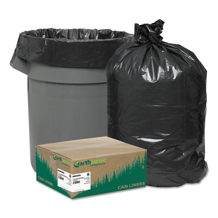 Earthsense Commercial - Linear Low Density Recycled Can Liners, 45 gal, 1.25 mil, 40" x 46", Black, 100/Carton