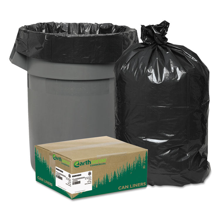 Earthsense Commercial - Linear Low Density Recycled Can Liners, 45 gal, 1.65 mil, 40" x 46", Black, 100/Carton