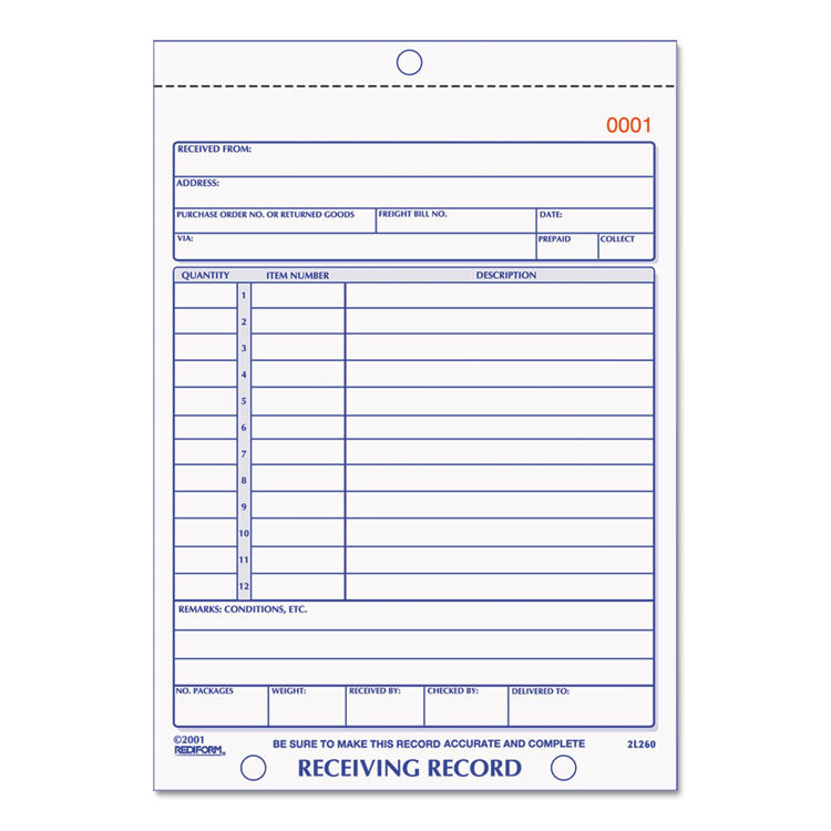 Rediform - Receiving Record Book, Three-Part Carbonless, 5.56 x 7.94, 50 Forms Total (5503665)