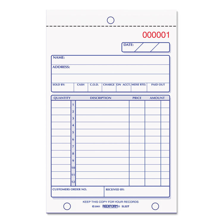 Rediform - Sales Book, 12 Lines, Two-Part Carbonless, 4.25 x 6.38, 50 Forms Total