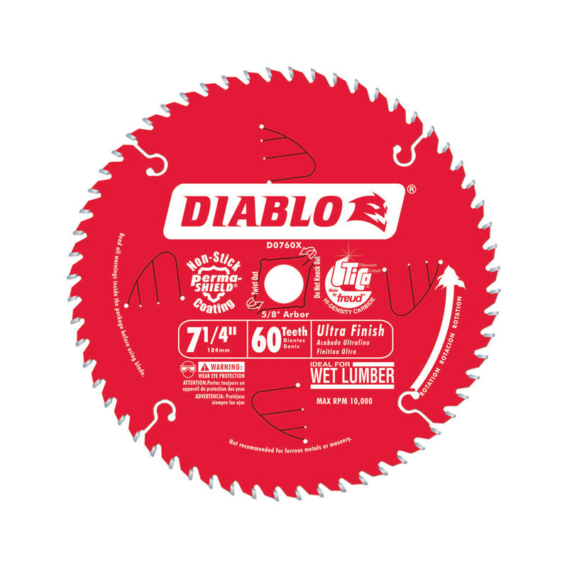 DIABLO - Diablo 7-1/4 in. D X 5/8 in. TiCo Hi-Density Carbide Circular Saw Blade 60 teeth 1 pk