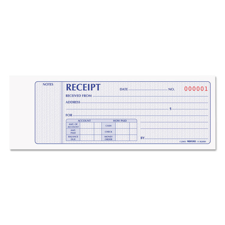 Rediform - Receipt Book, Two-Part Carbonless, 7 x 2.75, 4 Forms/Sheet, 100 Forms Total