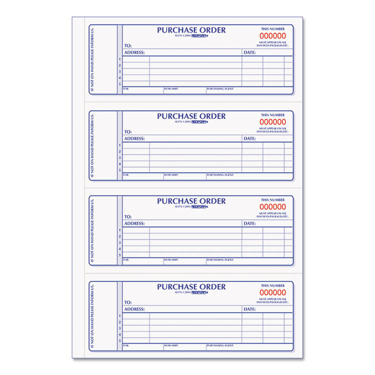 Rediform - Purchase Order Book, 5 Lines, Two-Part Carbonless, 7 x 2.75, 4 Forms/Sheet, 400 Forms Total