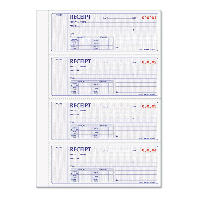Rediform - Receipt Book, Two-Part Carbonless, 7 x 2.75, 4 Forms/Sheet, 400 Forms Total