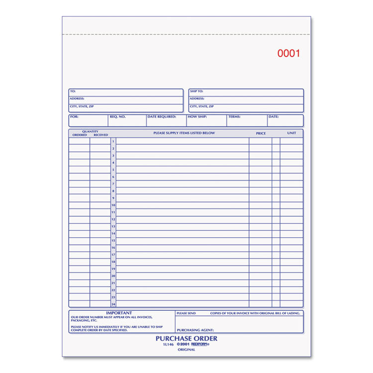 Rediform - Purchase Order Book, 17 Lines, Two-Part Carbonless, 8.5 x 11, 50 Forms Total
