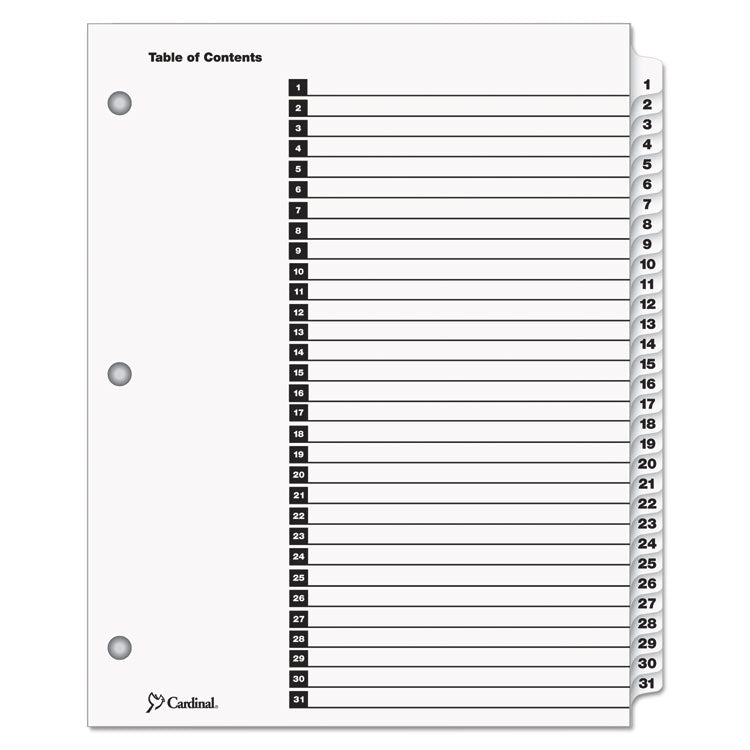 Cardinal - OneStep Printable Table of Contents and Dividers, 31-Tab, 1 to 31, 11 x 8.5, White, 1 Set (6553499)