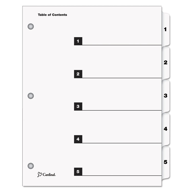 Cardinal - OneStep Printable Table of Contents and Dividers, 5-Tab, 1 to 5, 11 x 8.5, White, 1 Set (7471329)