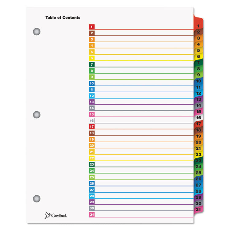 Cardinal - OneStep Printable Table of Contents and Dividers, 31-Tab, 1 to 31, 11 x 8.5, White, 1 Set (6553481)