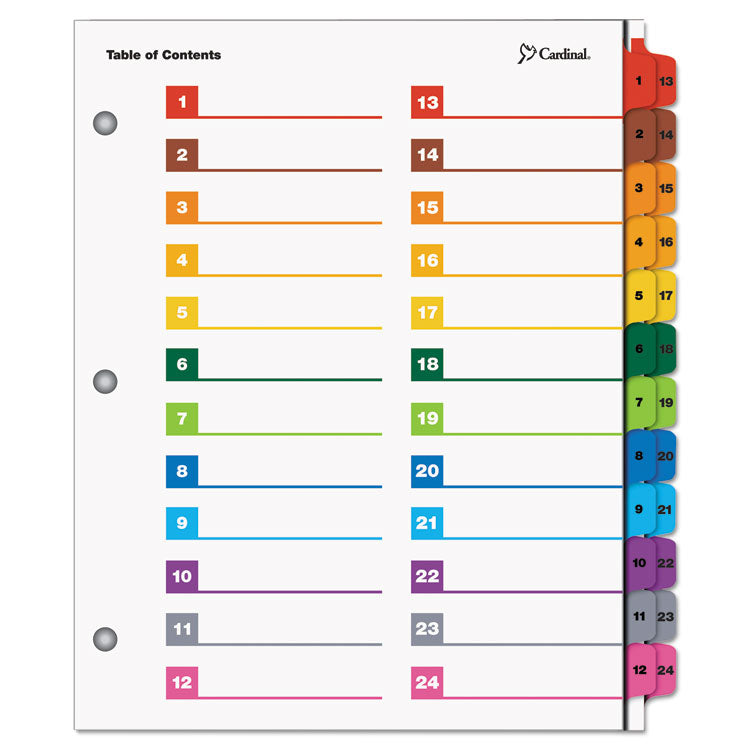 Cardinal - OneStep Printable Table of Contents and Dividers - Double Column, 24-Tab, 1 to 24, 11 x 8.5, White, 1 Set