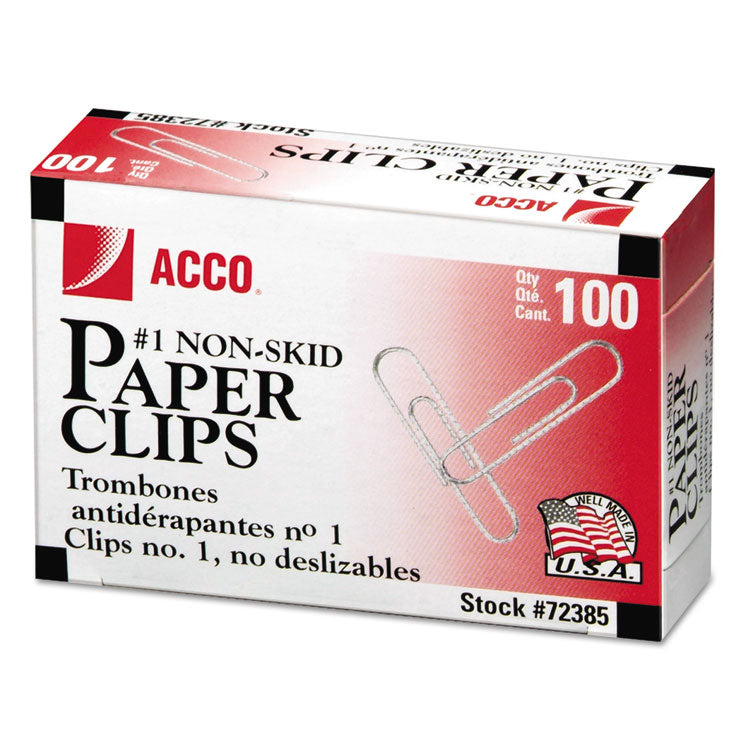 ACCO - Paper Clips, #1, Nonskid, Silver, 100 Clips/Box, 10 Boxes/Pack (5249891)