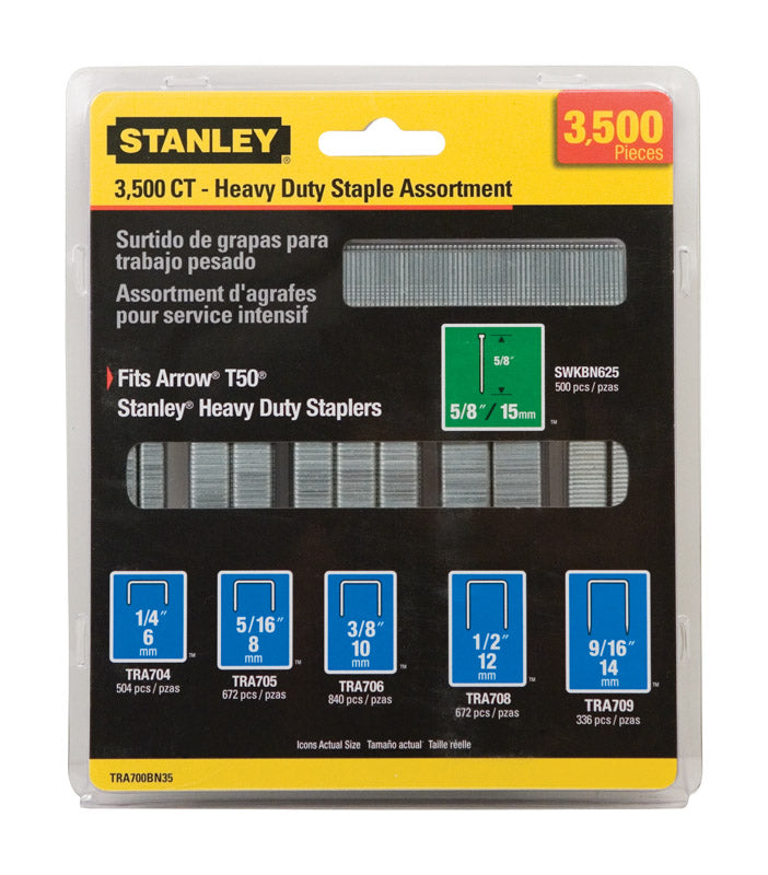 STANLEY - Stanley 27/64 in. W 18 Ga. Narrow Crown Heavy Duty Staple Assortment 3500 pk