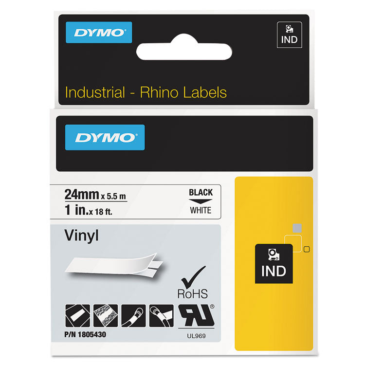 DYMO - Rhino Permanent Vinyl Industrial Label Tape, 1" x 18 ft, White/Black Print