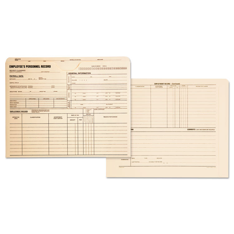 Quality Park - Employee Record Jacket, Straight Tab, Letter Size, Manila, 100/Box