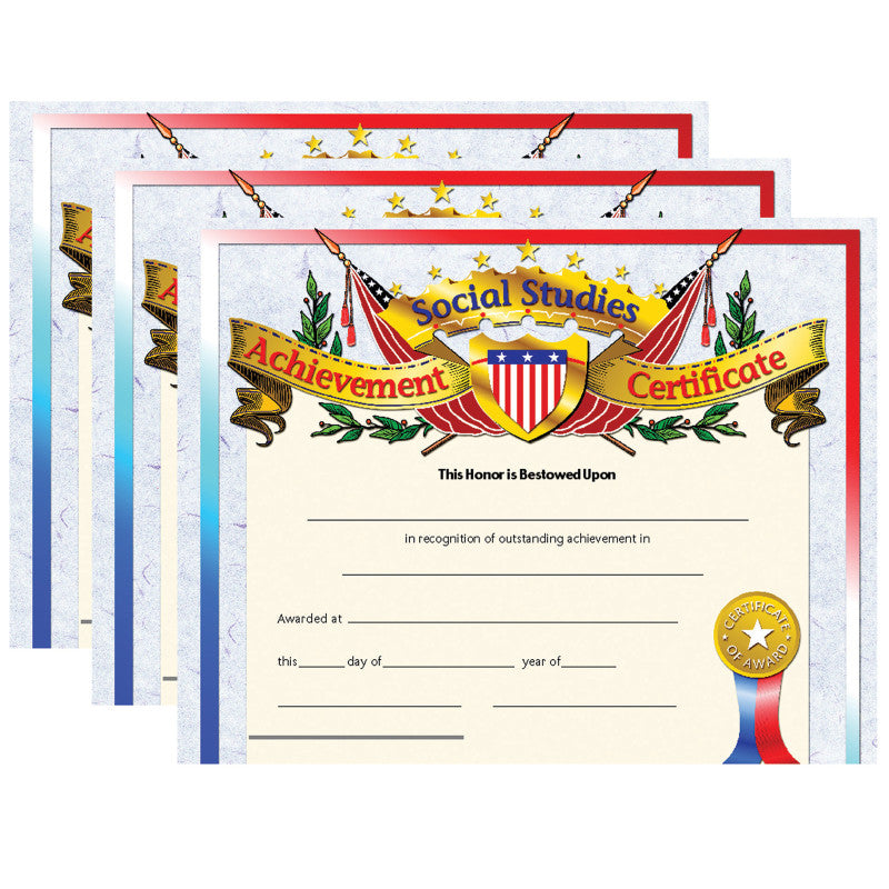 HAYES PUBLISHING - Social Studies Achievement Certificate, 30 Per Pack, 3 Packs (H-VA675-3)