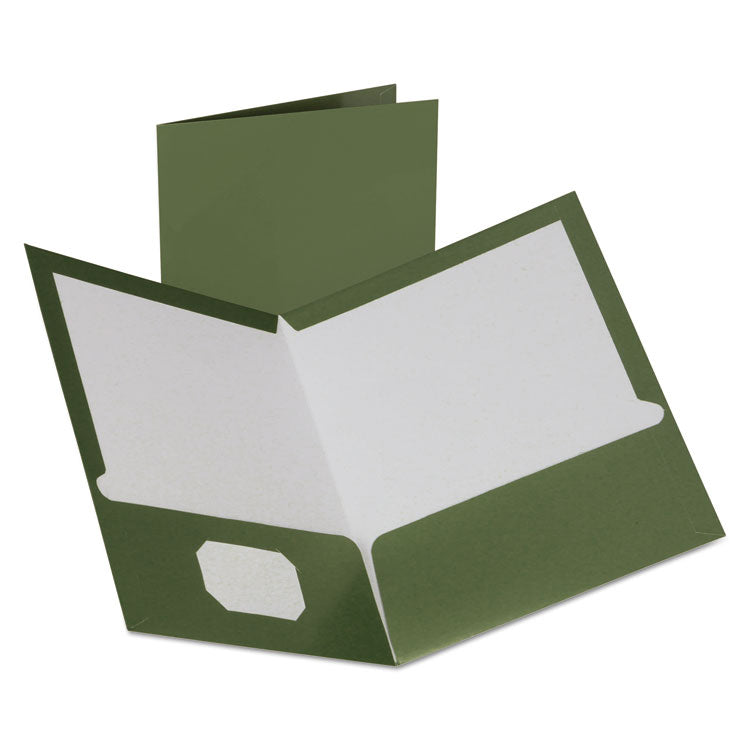 Oxford - Two-Pocket Laminated Folder, 100-Sheet Capacity, 11 x 8.5, Metallic Green, 25/Box