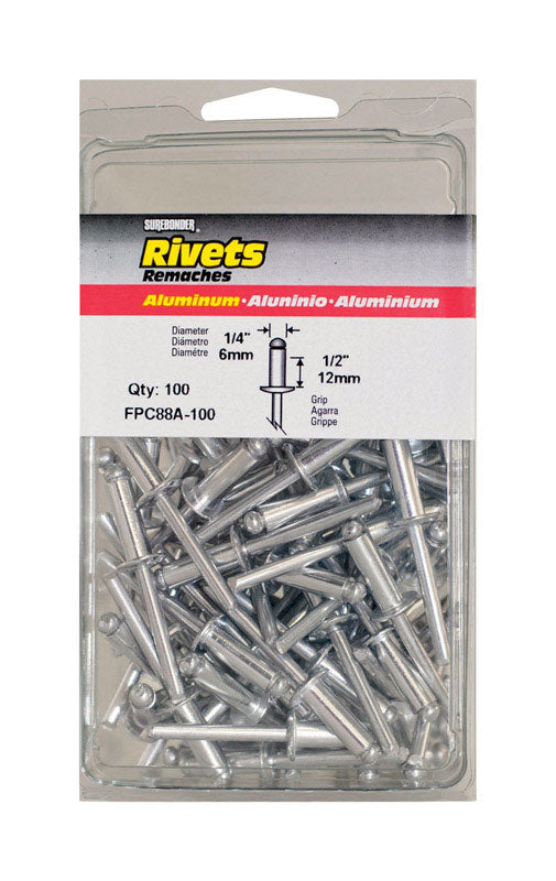 SUREBONDER - Surebonder 1/4 in. D X 1/2 in. Aluminum Rivets Silver 100 pk