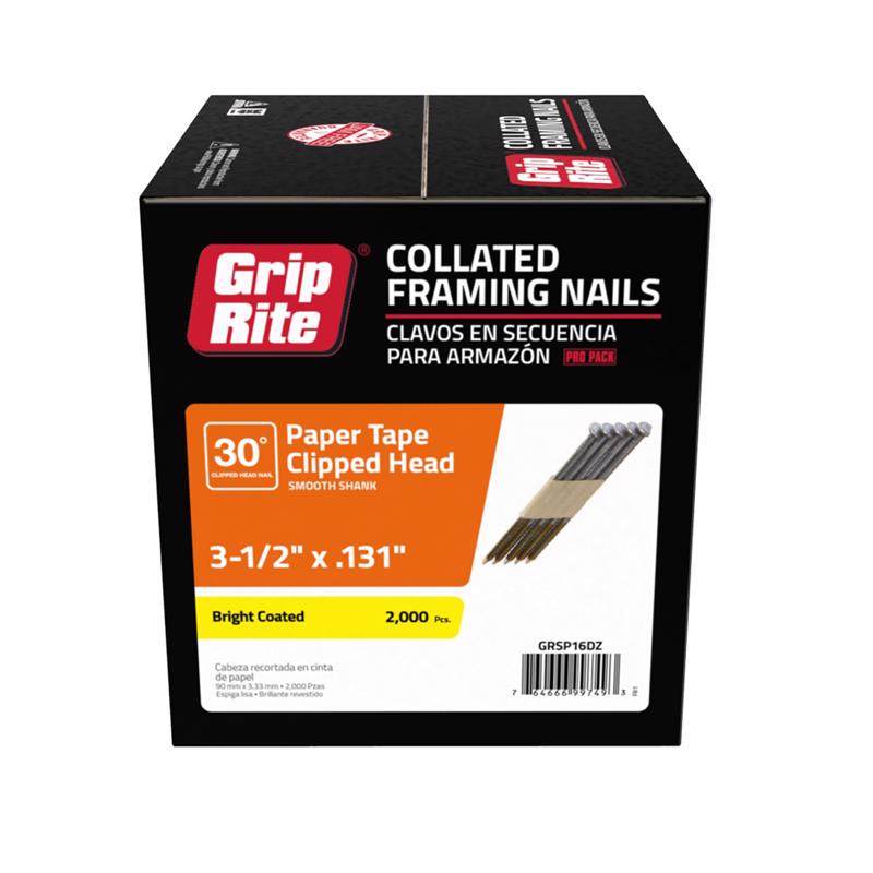 GRIP-RITE - Grip-Rite 3-1/2 in. Angled Strip Bright Framing Nails 30 deg 2000 pk