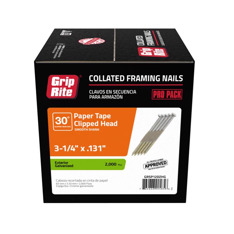 GRIP-RITE - Grip-Rite 3-1/4 in. Angled Strip Hot-Dip Galvanized Framing Nails 30 deg 2000 pk