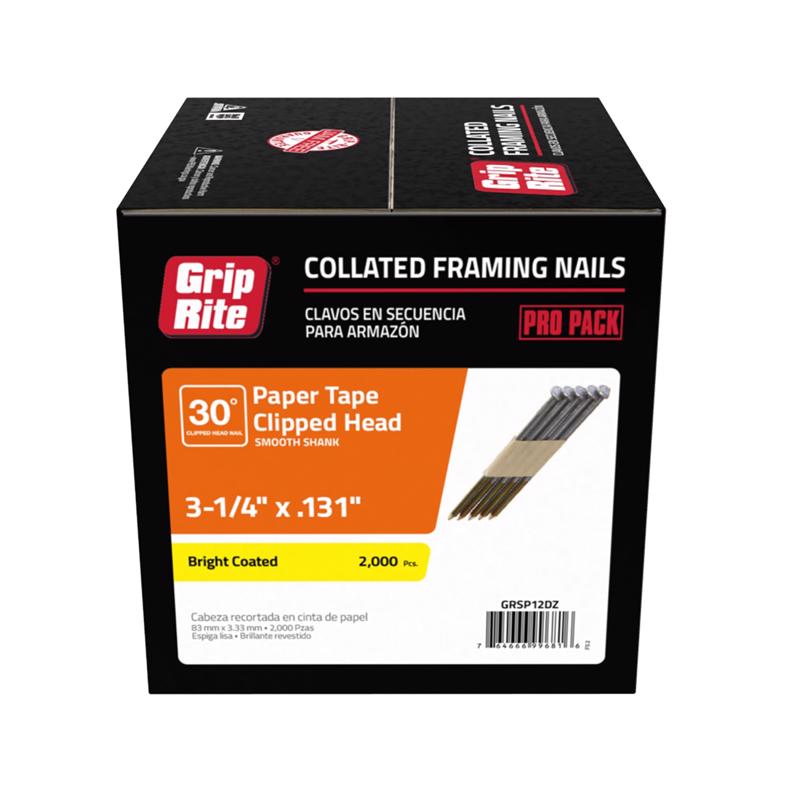 GRIP-RITE - Grip-Rite 3-1/4 in. 11 Ga. Angled Strip Bright Framing Nails 30 deg 2000 pk