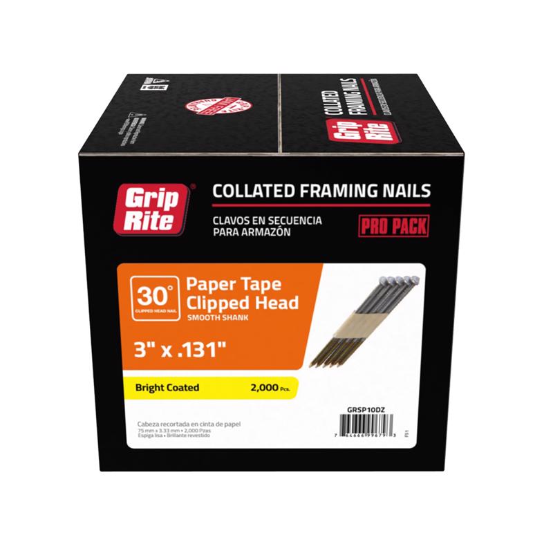 GRIP-RITE - Grip-Rite 3 in. Paper Strip Bright Framing Nails 30 deg 2000 pk