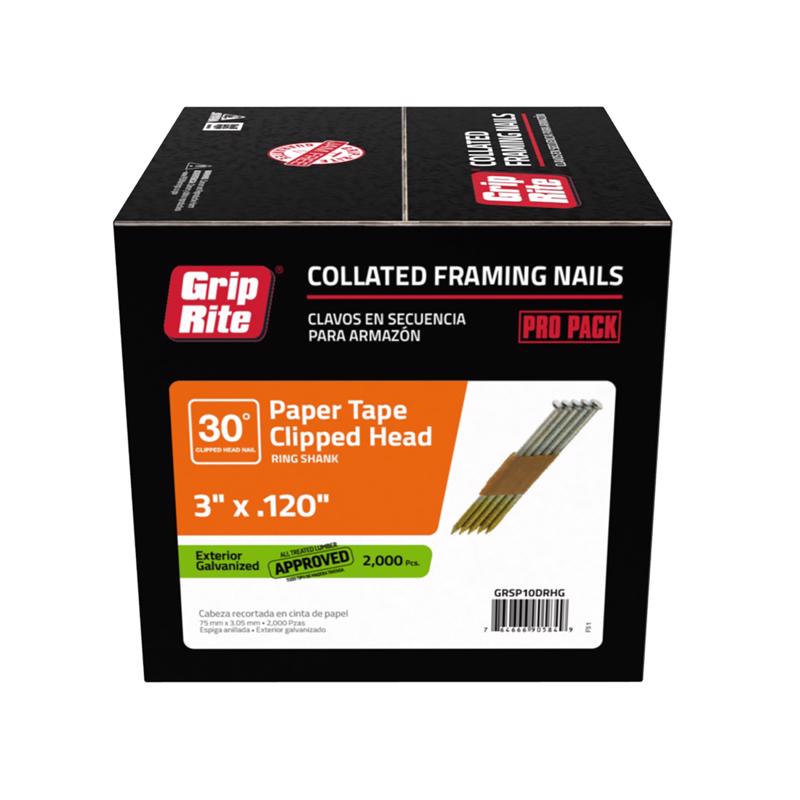 GRIP-RITE - Grip-Rite 3 in. Angled Strip Hot-Dip Galvanized Framing Nails 30 deg 2000 pk