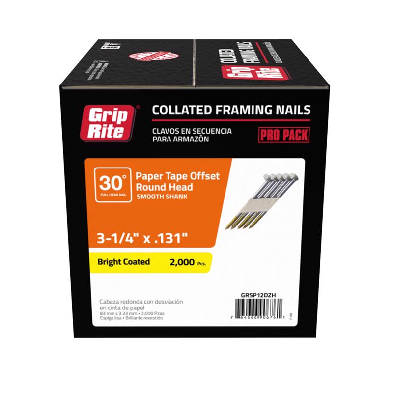 GRIP-RITE - Grip-Rite 3-1/4 in. Angled Strip Bright Framing Nails 30 deg 2000 pk