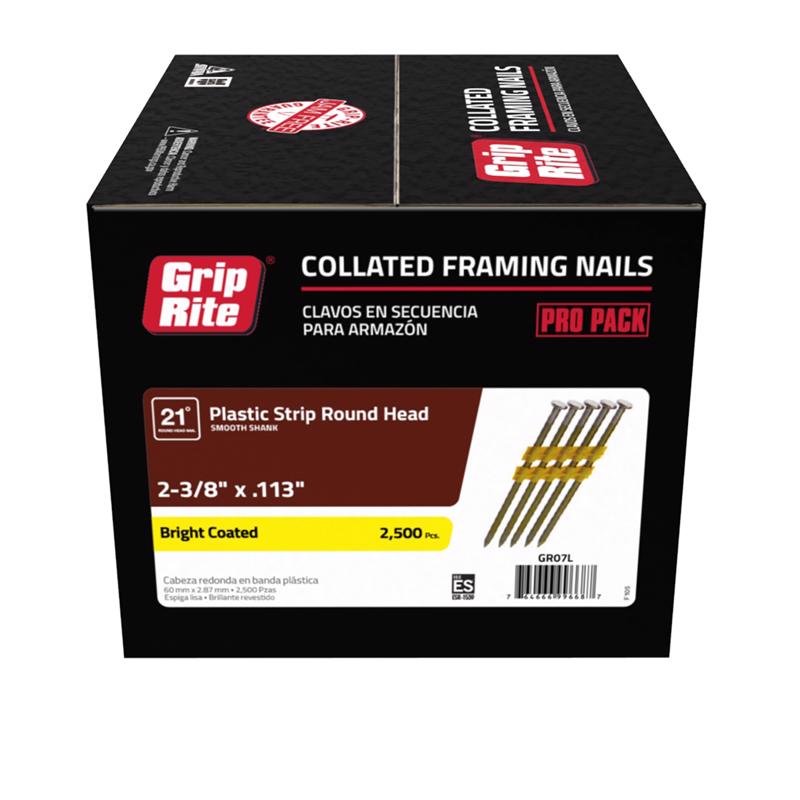 GRIP-RITE - Grip-Rite 2-3/8 in. 12 Ga. Angled Strip Bright Framing Nails 21 deg 2500 pk [GR07L]