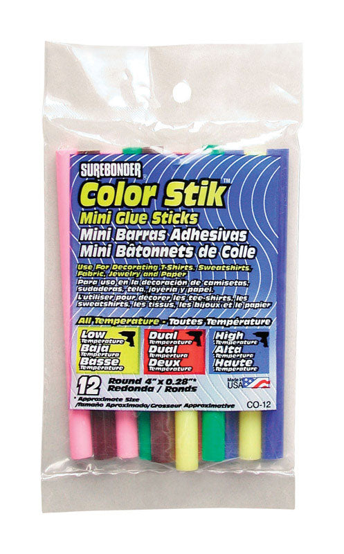 SUREBONDER - Surebonder Color Stik .28 in. D X 4 in. L Mini Glue Sticks Assorted Colors 12 pk