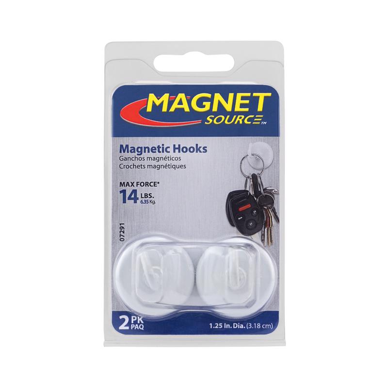 MAGNET SOURCE - Magnet Source 1.4 in. L X 1.25 in. W White Magnetic Hooks 14 lb. pull 2 pk
