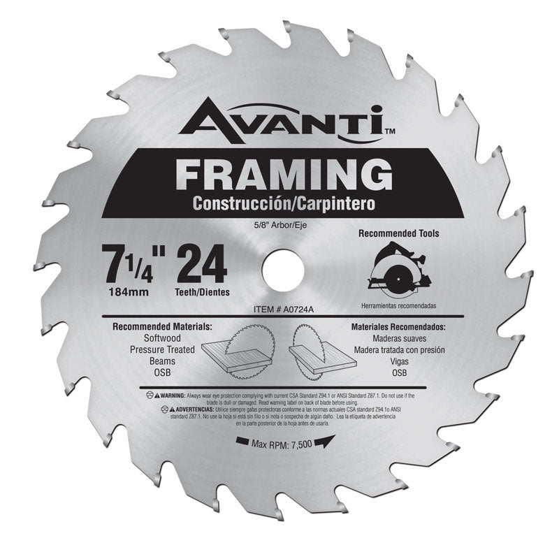 AVANTI - Avanti 7-1/4 in. D X 5/8 in. Carbide Tipped Steel Framing Saw Blade 24 teeth 1 pk