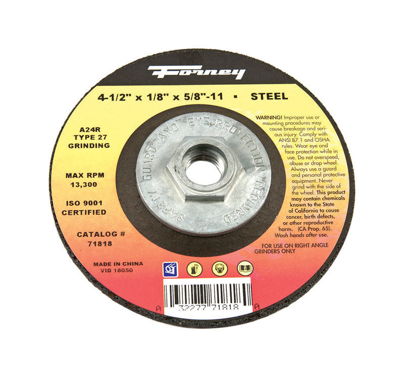 FORNEY - Forney 4-1/2 in. D X 5/8 in. in. Metal Grinding Wheel [71818]