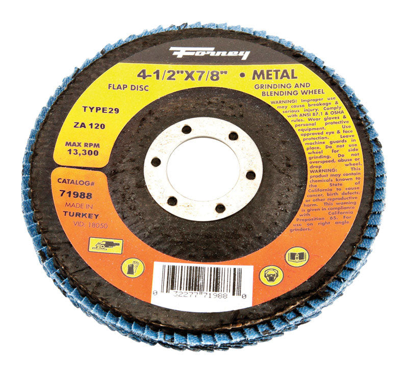 FORNEY - Forney 4-1/2 in. D X 7/8 in. Zirconia Aluminum Oxide Arbor Flap Disc 120 Grit 1 pc