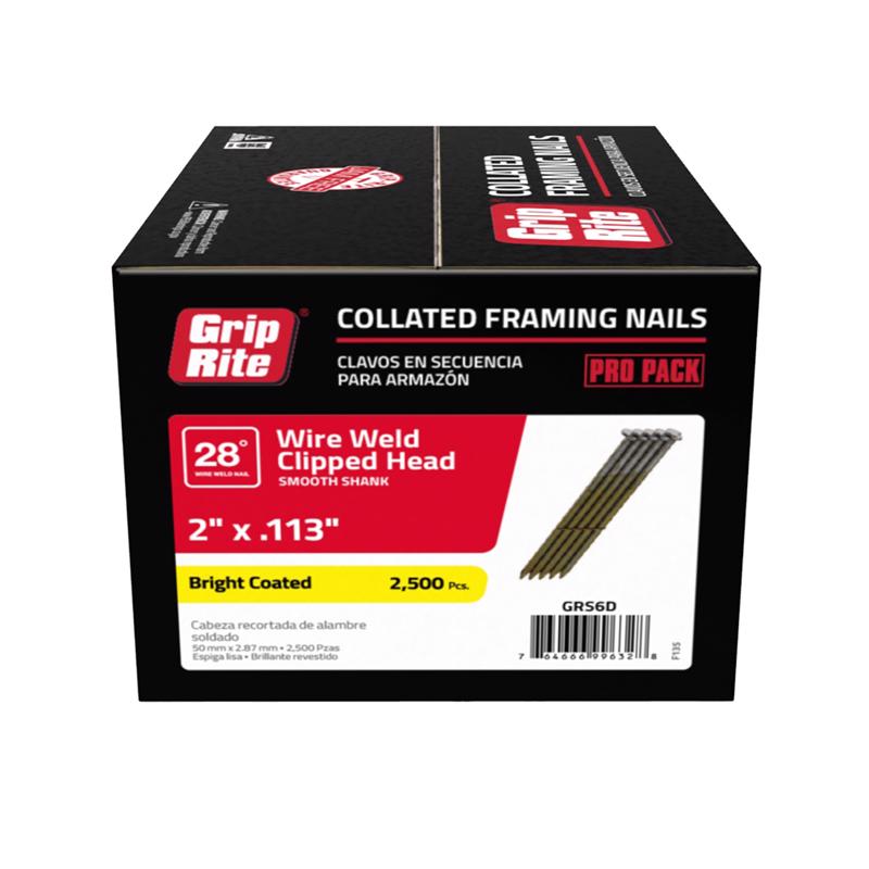 GRIP-RITE - Grip-Rite 2 in. 11-1/2 Ga. Angled Strip Bright Framing Nails 28 deg 2500 pk