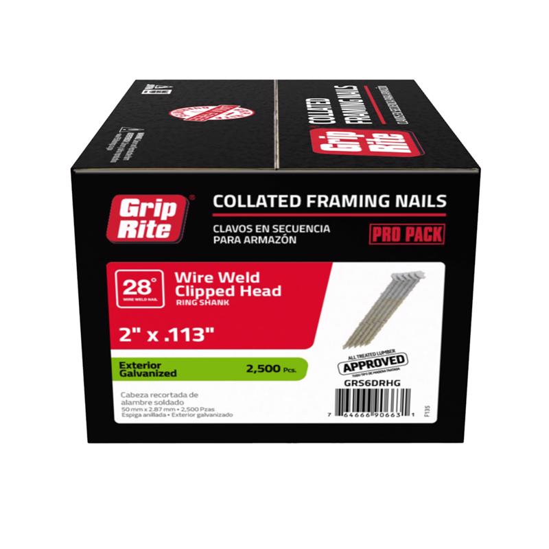 GRIP-RITE - Grip-Rite 2 in. 11-1/2 Ga. Angled Strip Hot-Dip Galvanized Framing Nails 28 deg 2500 pk