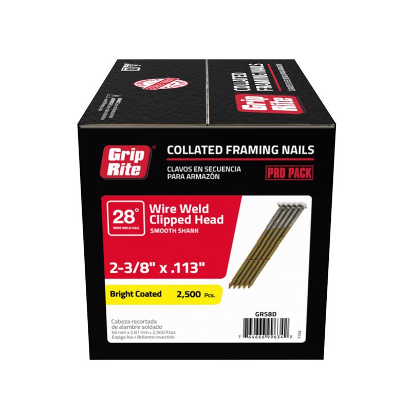 GRIP-RITE - Grip-Rite 2-3/8 in. 11-1/2 Ga. Angled Strip Bright Framing Nails 28 deg 2500 pk [GRS8D]