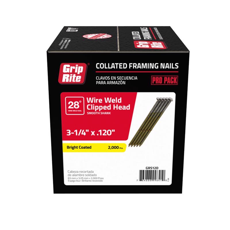 GRIP-RITE - Grip-Rite 3-1/4 in. 11 Ga. Angled Strip Bright Framing Nails 28 deg 2000 pk