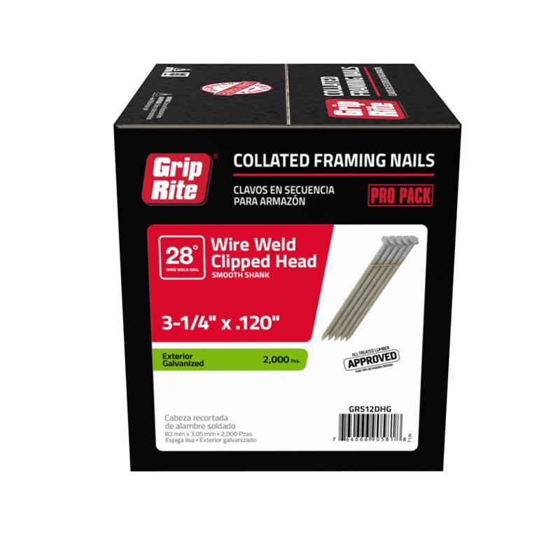 GRIP-RITE - Grip-Rite 3-1/4 in. 11 Ga. Angled Strip Hot-Dip Galvanized Framing Nails 28 deg 2000 pk