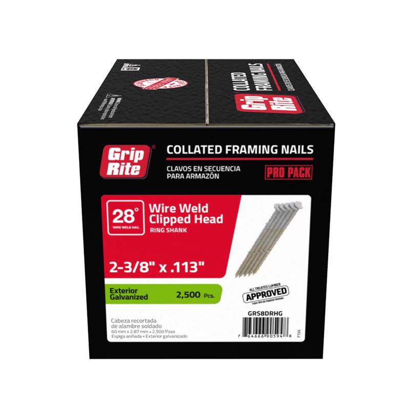 GRIP-RITE - Grip-Rite 2-3/8 in. 11-1/2 Ga. Angled Strip Hot-Dip Galvanized Framing Nails 28 deg 2500 pk