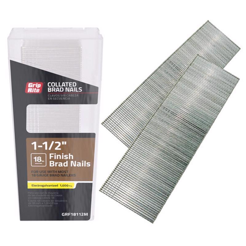 GRIP-RITE - Grip-Rite 1-1/2 in. 18 Ga. Straight Strip Electro Galvanized Finish Nails 1000 pk