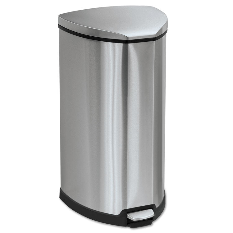 Safco - Step-On Receptacle, 10 gal, Stainless Steel, Chrome/Black