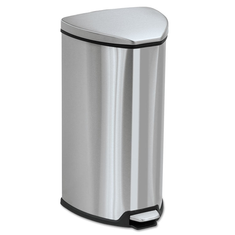 Safco - Step-On Waste Receptacle, Triangular, Stainless Steel, 7 gal, Chrome/Black