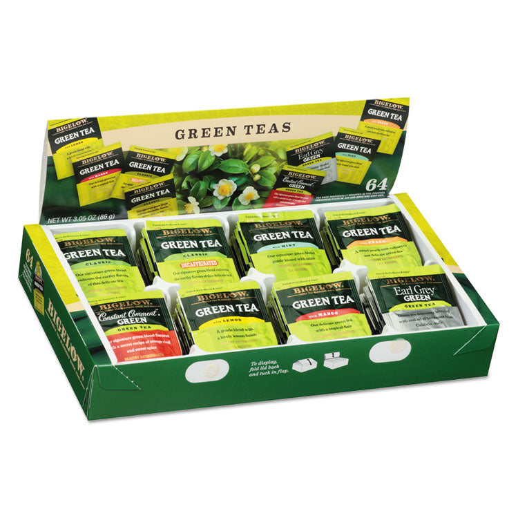 Bigelow - Green Tea Assortment, Individually Wrapped, Eight Flavors, 64 Tea Bags/Box