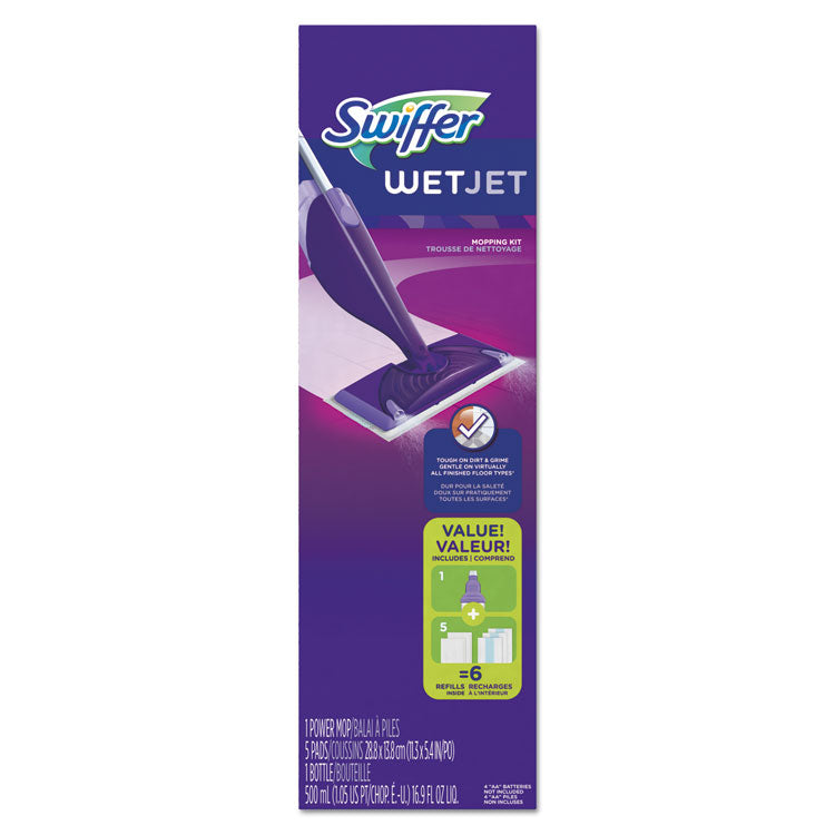 Swiffer - WetJet Mop, 11 x 5 White Cloth Head, 46" Purple/Silver Aluminum/Plastic Handle