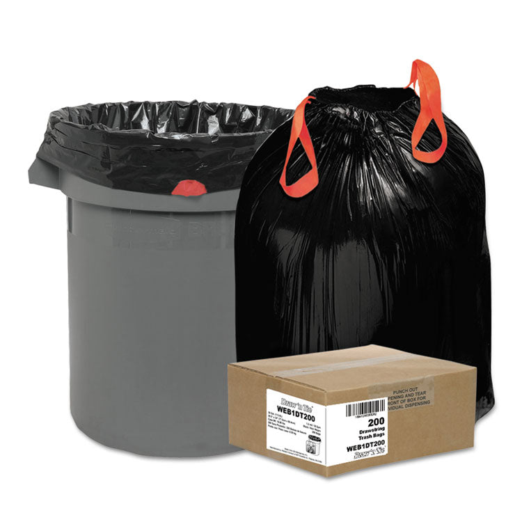 Draw 'n Tie - Heavy-Duty Trash Bags, 30 gal, 1.2 mil, 30.5" x 33", Black, 200/Box